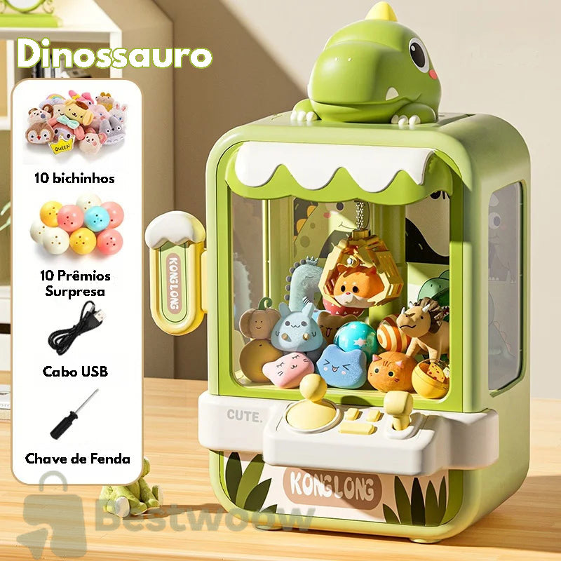 Mini Máquina de Pegar Bichinhos Infantil Dinossauro ou Coelhinho  - com Música, Ajustável