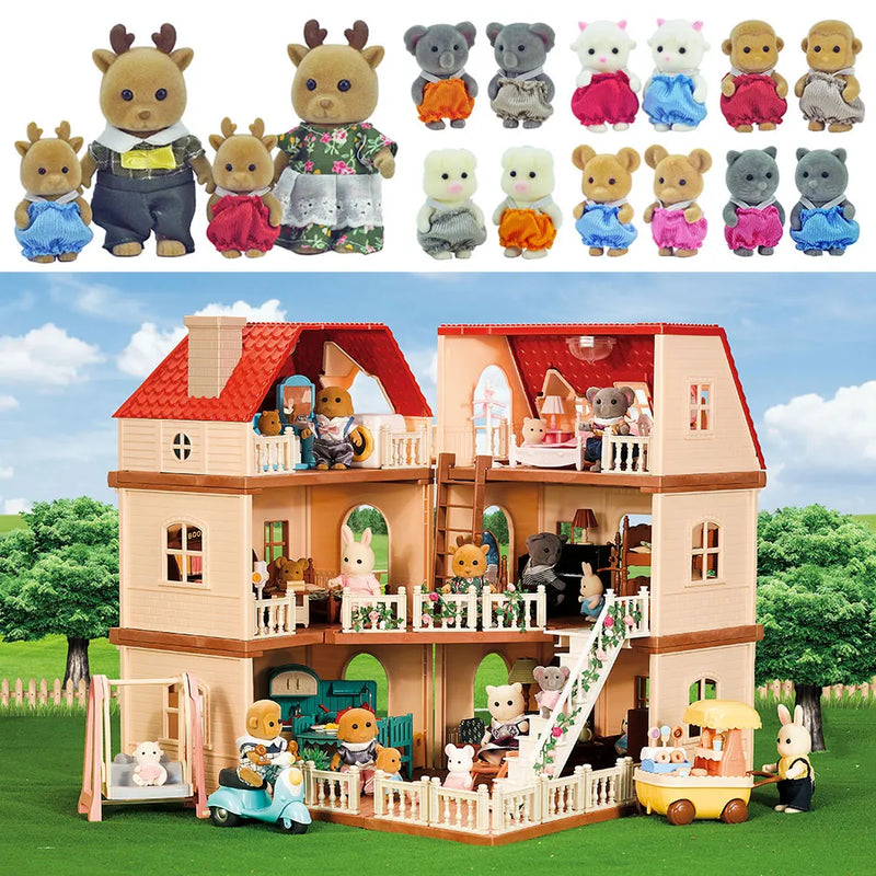 Casa do Bosque - Simulation Kitchen Forest Family Small House Double Three- Story Villa Reindeer  Animal Model Girl Dollhouse Furniture Toy Gifts