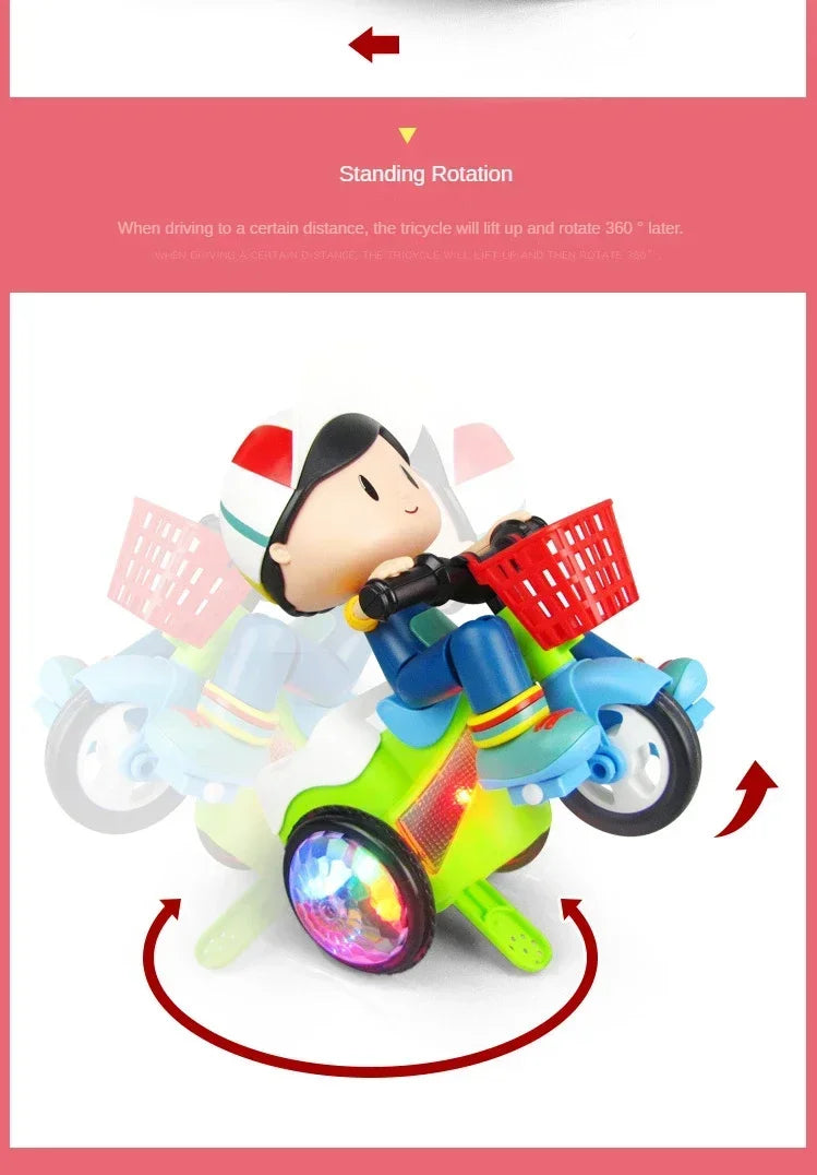 Luminous Pedal Tricycle Toy with 360-Degree Rotation, Music and Stunt Features, Perfect Christmas Gift for Kids