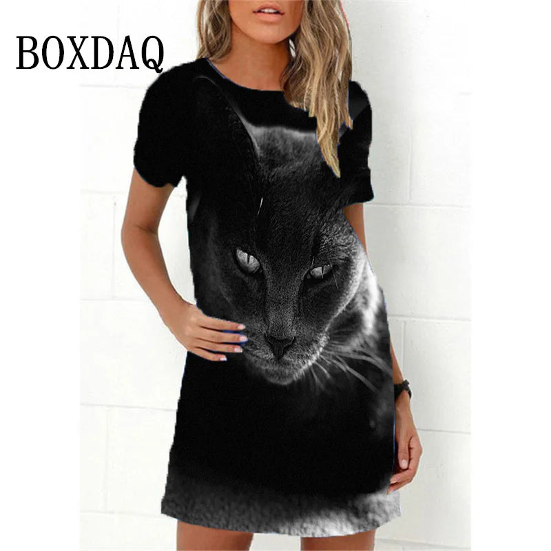 Vestido de Gato Moda Verão Plus Size