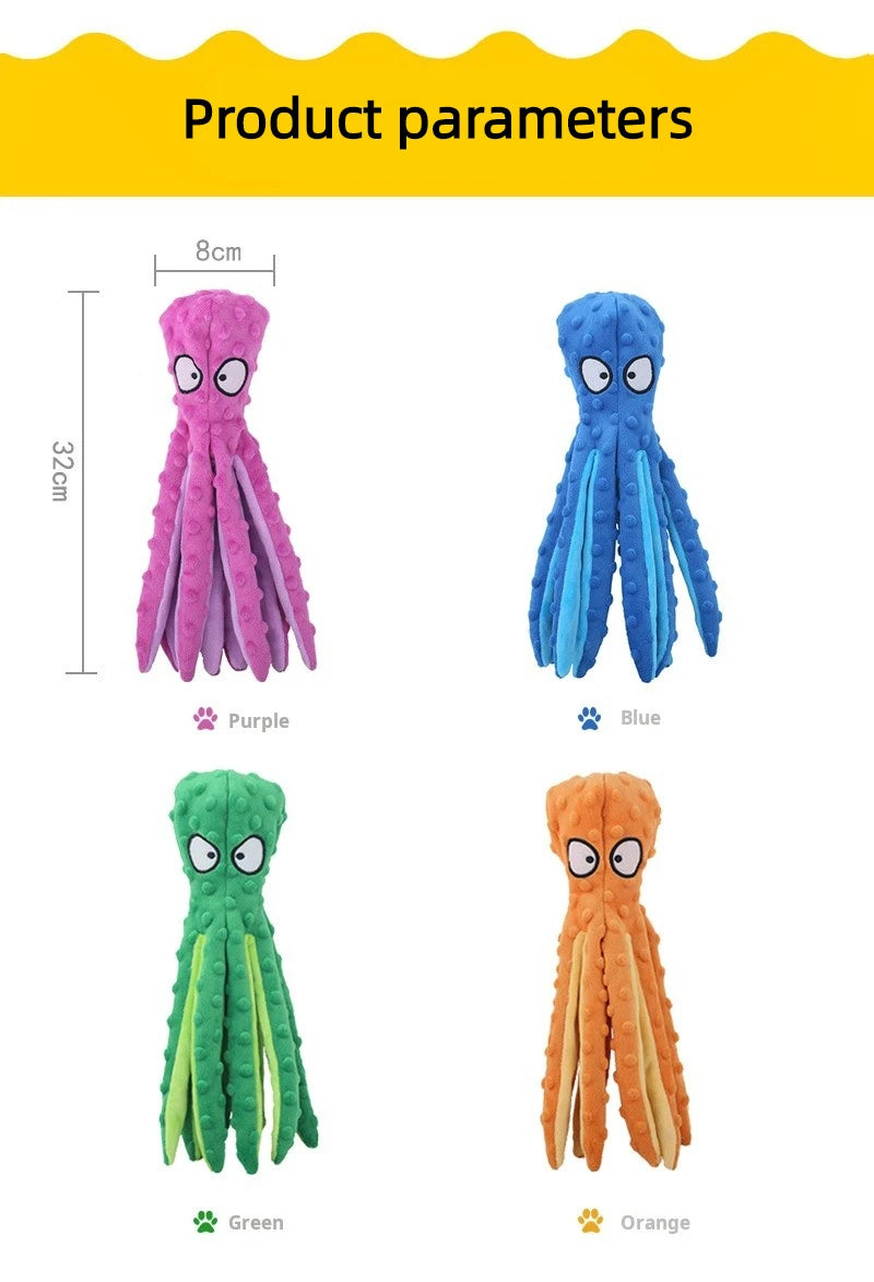 Brinquedo Interativo para Cães Octopus de Pelúcia – Indestrutível, Resistente à Mordida e com Som para Filhotes