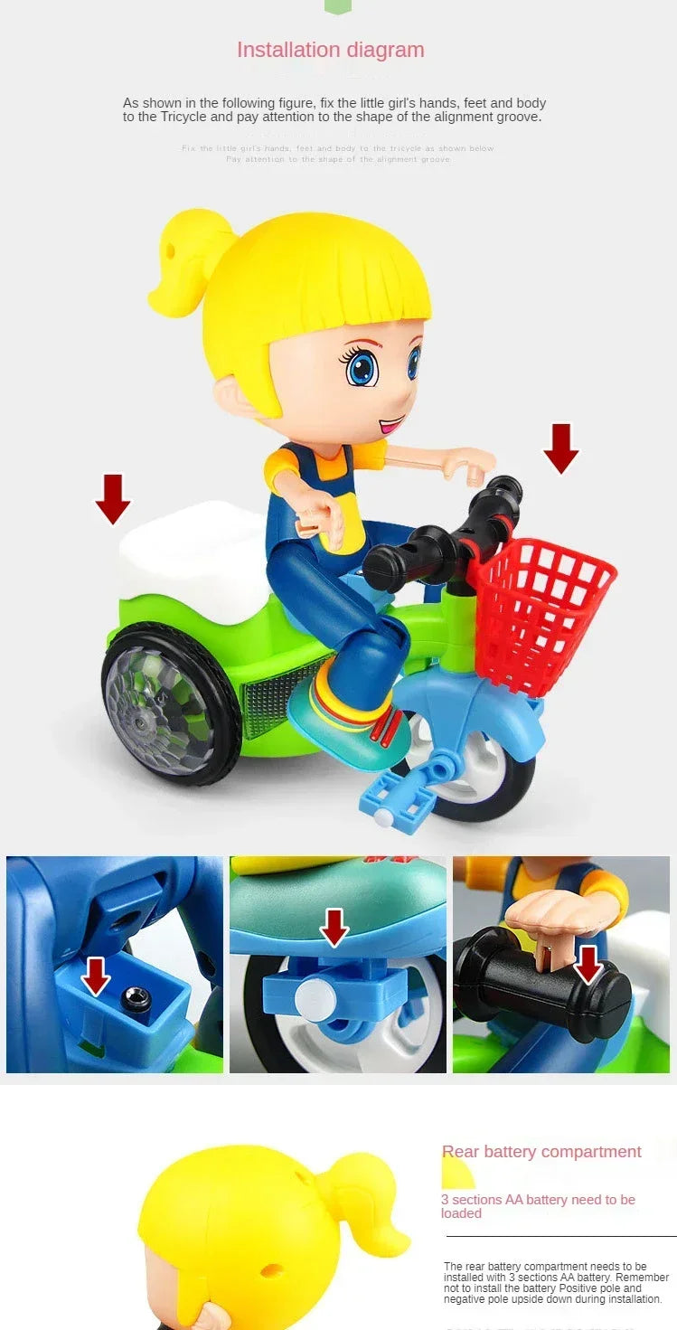 Luminous Pedal Tricycle Toy with 360-Degree Rotation, Music and Stunt Features, Perfect Christmas Gift for Kids