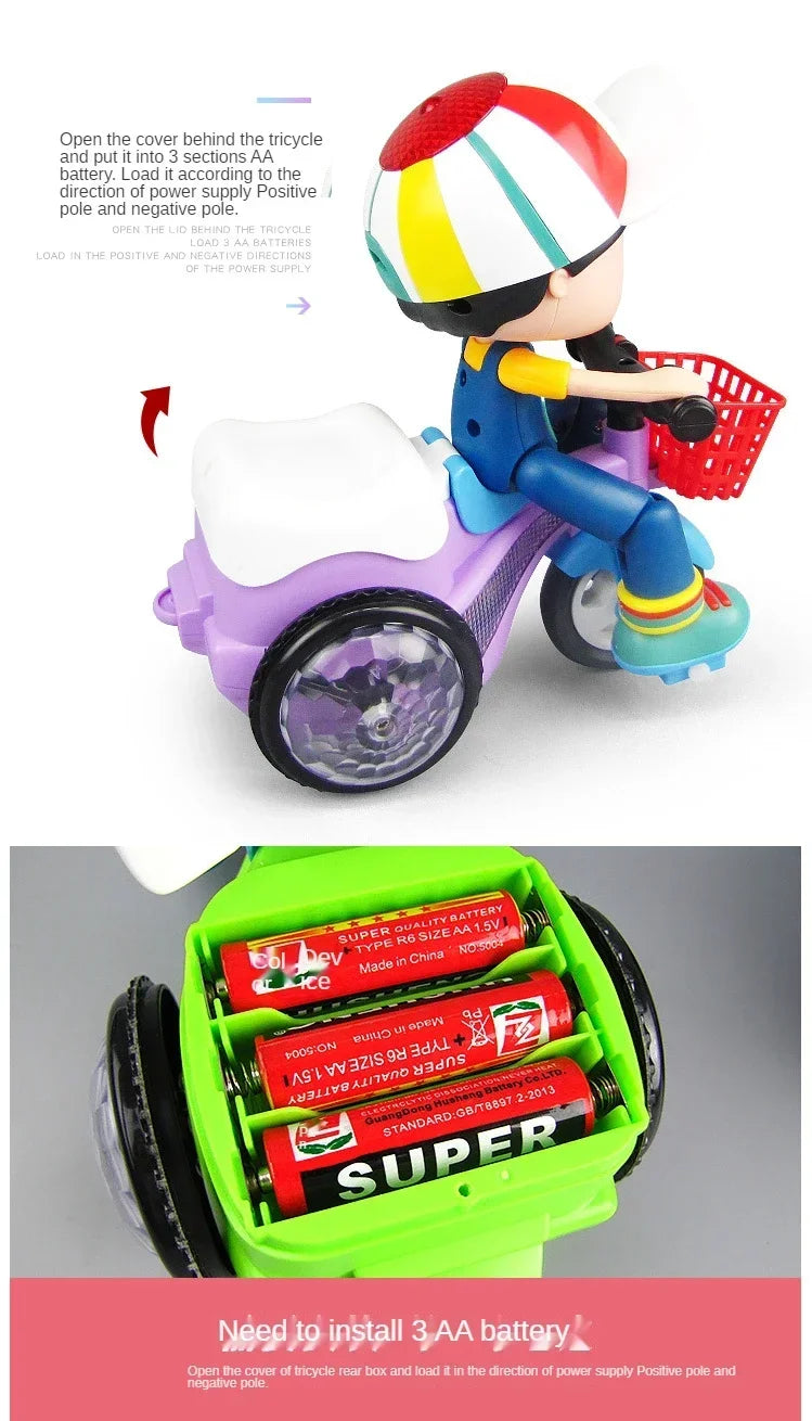 Luminous Pedal Tricycle Toy with 360-Degree Rotation, Music and Stunt Features, Perfect Christmas Gift for Kids