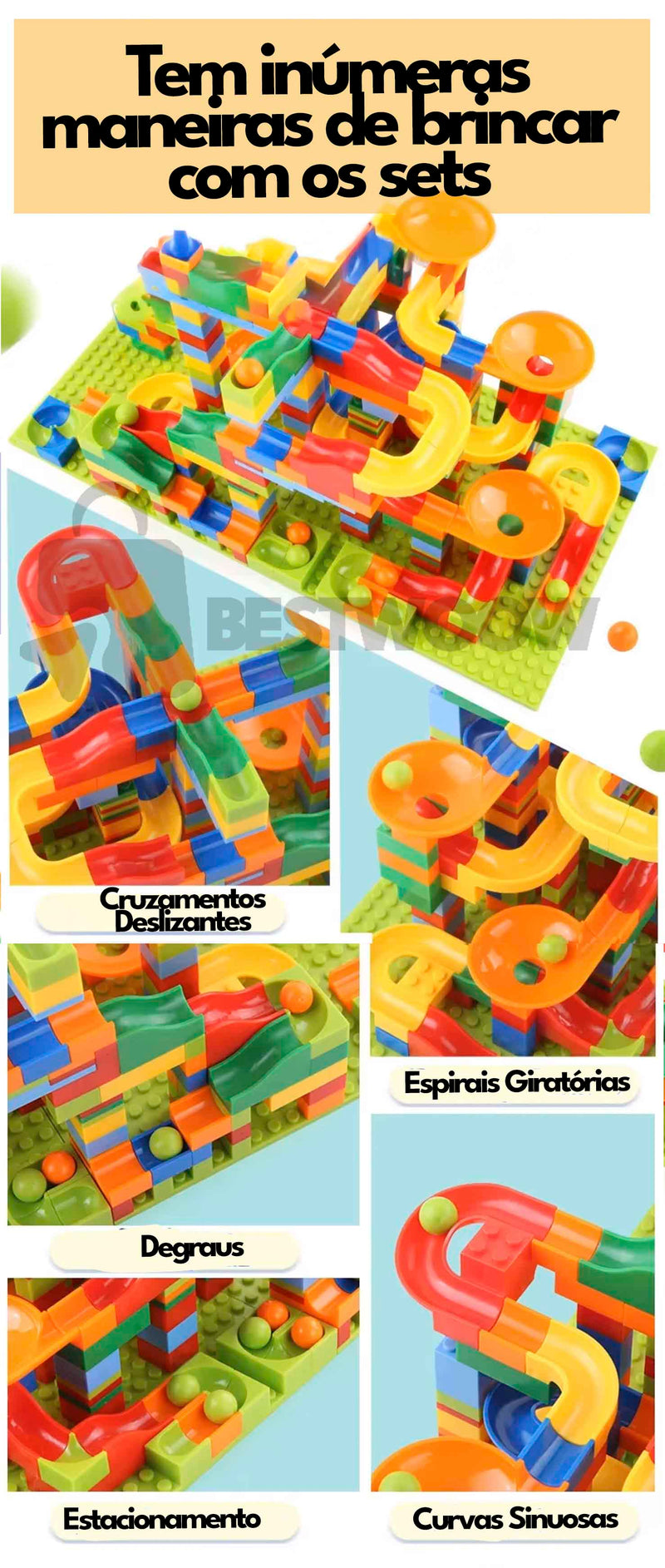 Labirinto de Bolinhas com Bloquinhos Montáveis - Children DIY Creative Bricks Assemble Building Blocks Toys Subsize Marble Race Labyrinth Ball Parent-Child Interaction Toys