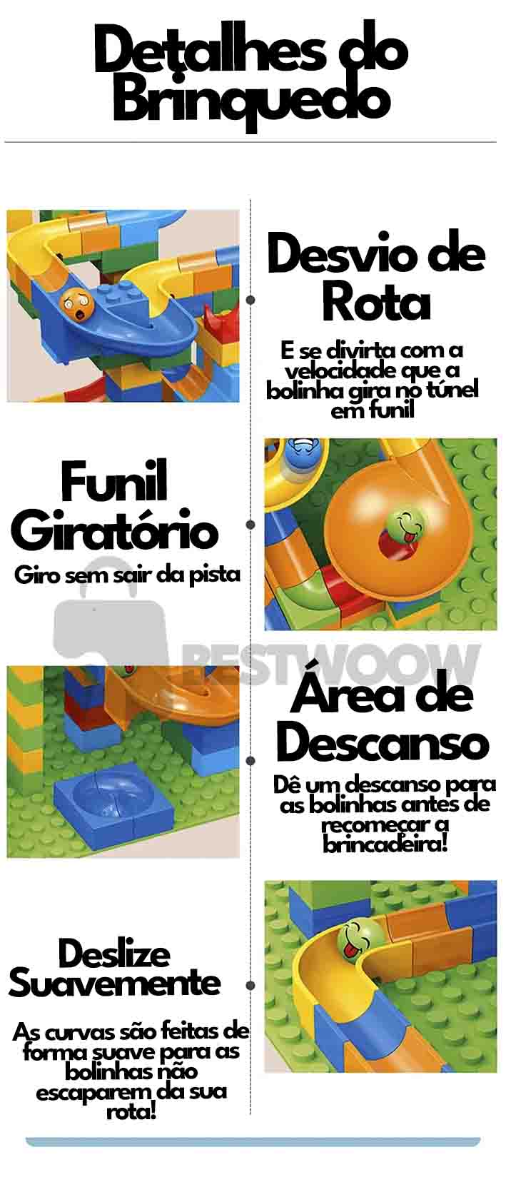 Labirinto de Bolinhas com Bloquinhos Montáveis - Children DIY Creative Bricks Assemble Building Blocks Toys Subsize Marble Race Labyrinth Ball Parent-Child Interaction Toys