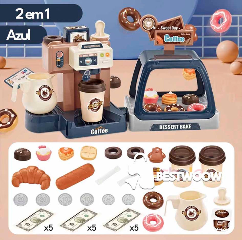 Cafeteria Divertida - Coffee Machine Toy Set Kitchen Toys Simulation Food Bread Coffee Cake Pretend Play Shopping Cash Register Toys For Kids